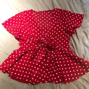 Polka Dot Bow Tie Blouse